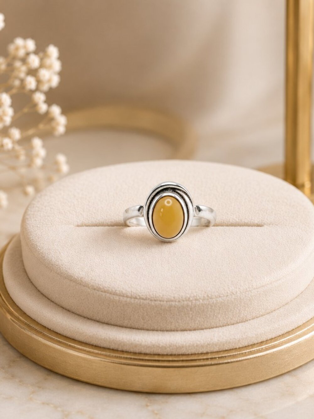 Vintage Sterling Baltic Butterscotch Egg Yolk Amber Oval Silver Ring Jewelry 925